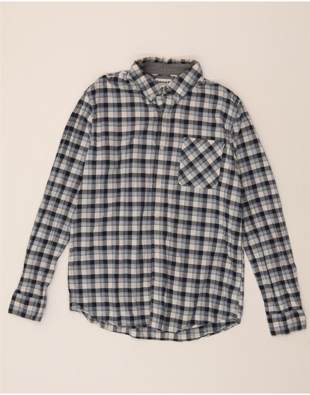 TIMBERLAND Mens Shirt Medium Navy Blue Check Cotton Vintage Timberland and Second-Hand Timberland from Messina Hembry 