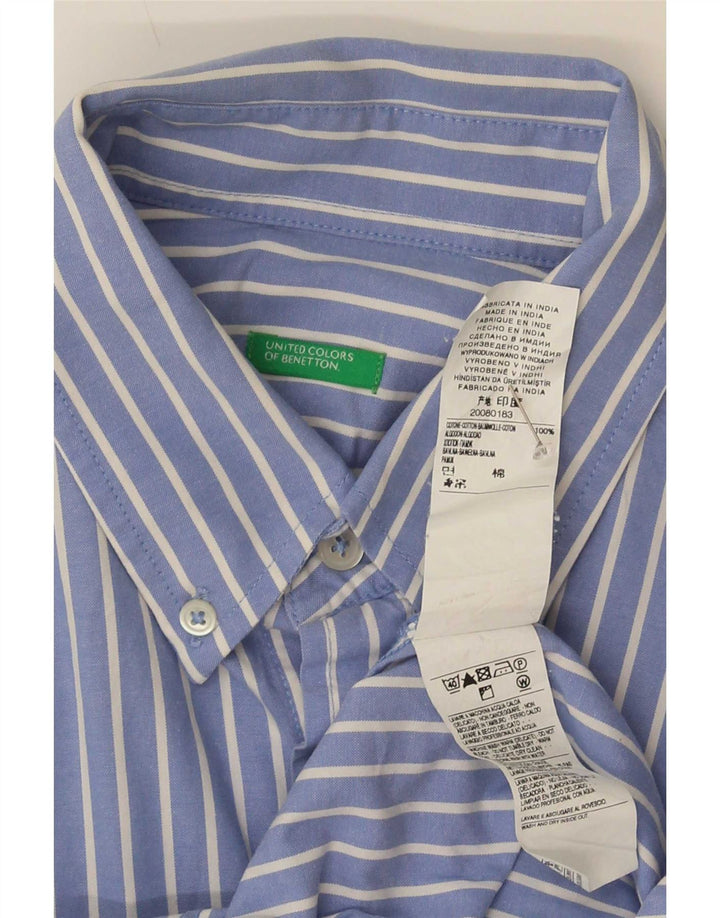 Camicia Benetton Uomo Cotone Gessato Blu Medio