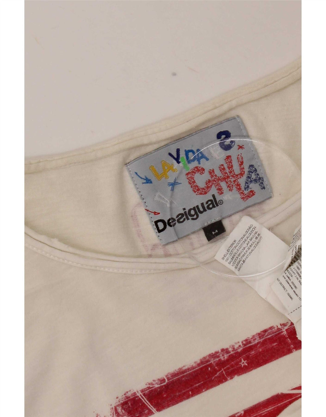 Desigual Mens Graphic T-Shirt Top Medium White Cotton