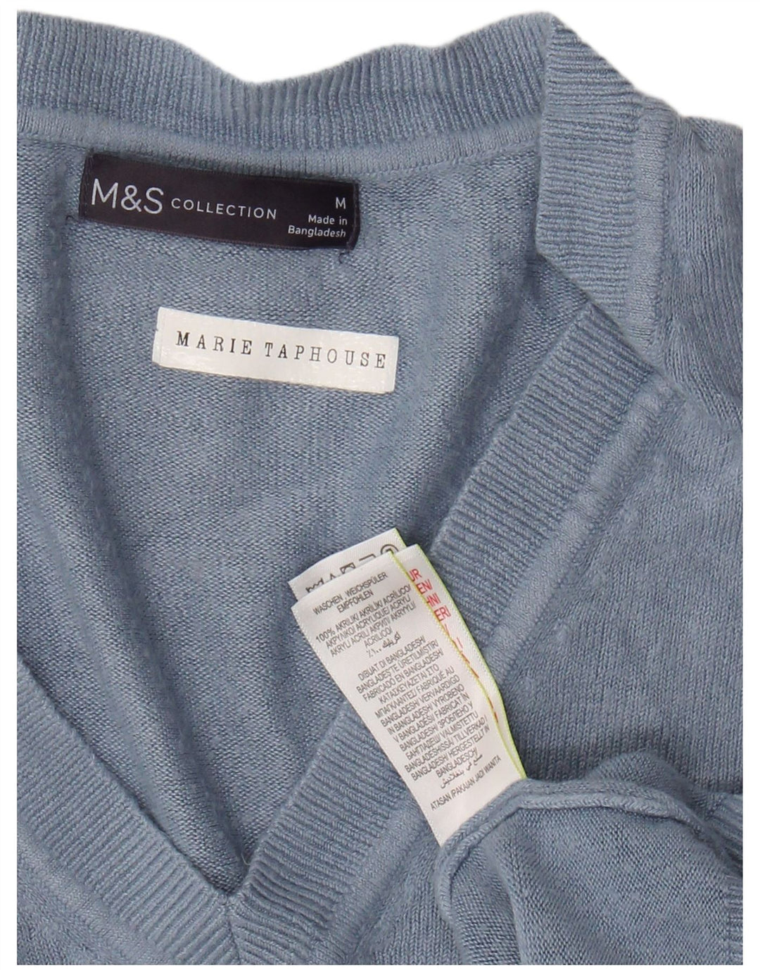 MARKS & SPENCER Womens Crop V-Neck Jumper Sweater UK 14 Medium Blue