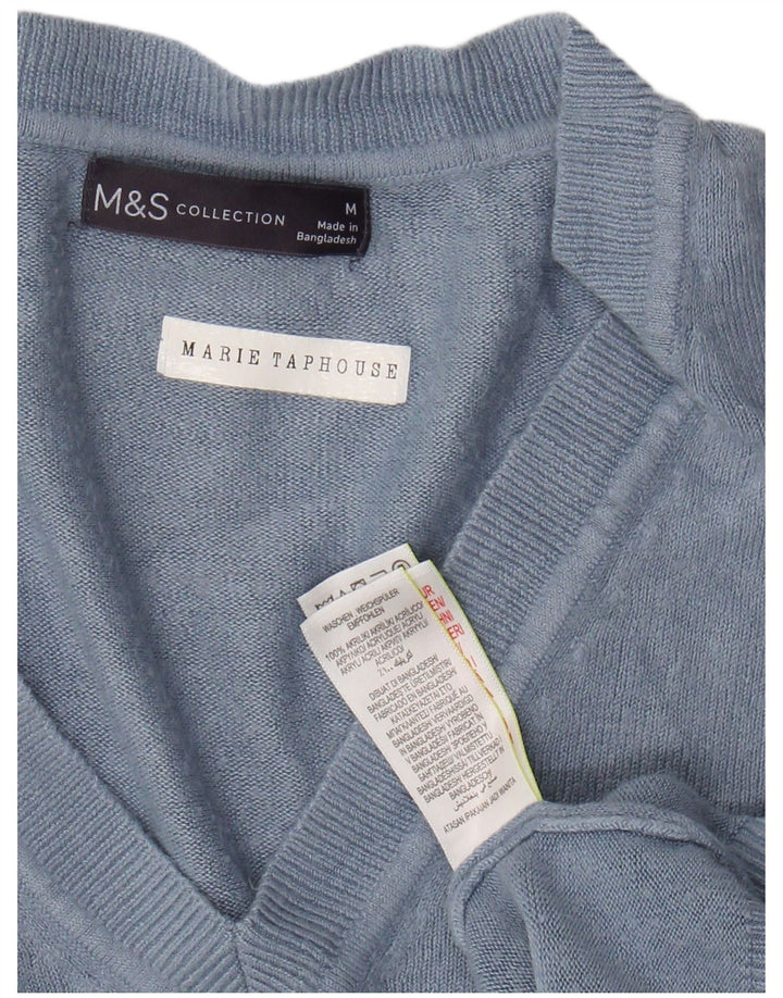 MARKS & SPENCER Womens Crop V-Neck Jumper Sweater UK 14 Medium Blue