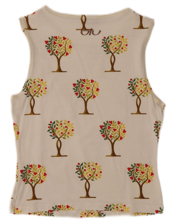 Byblos Womens Crop Graphic Vest Top UK 12 Medium White Floral