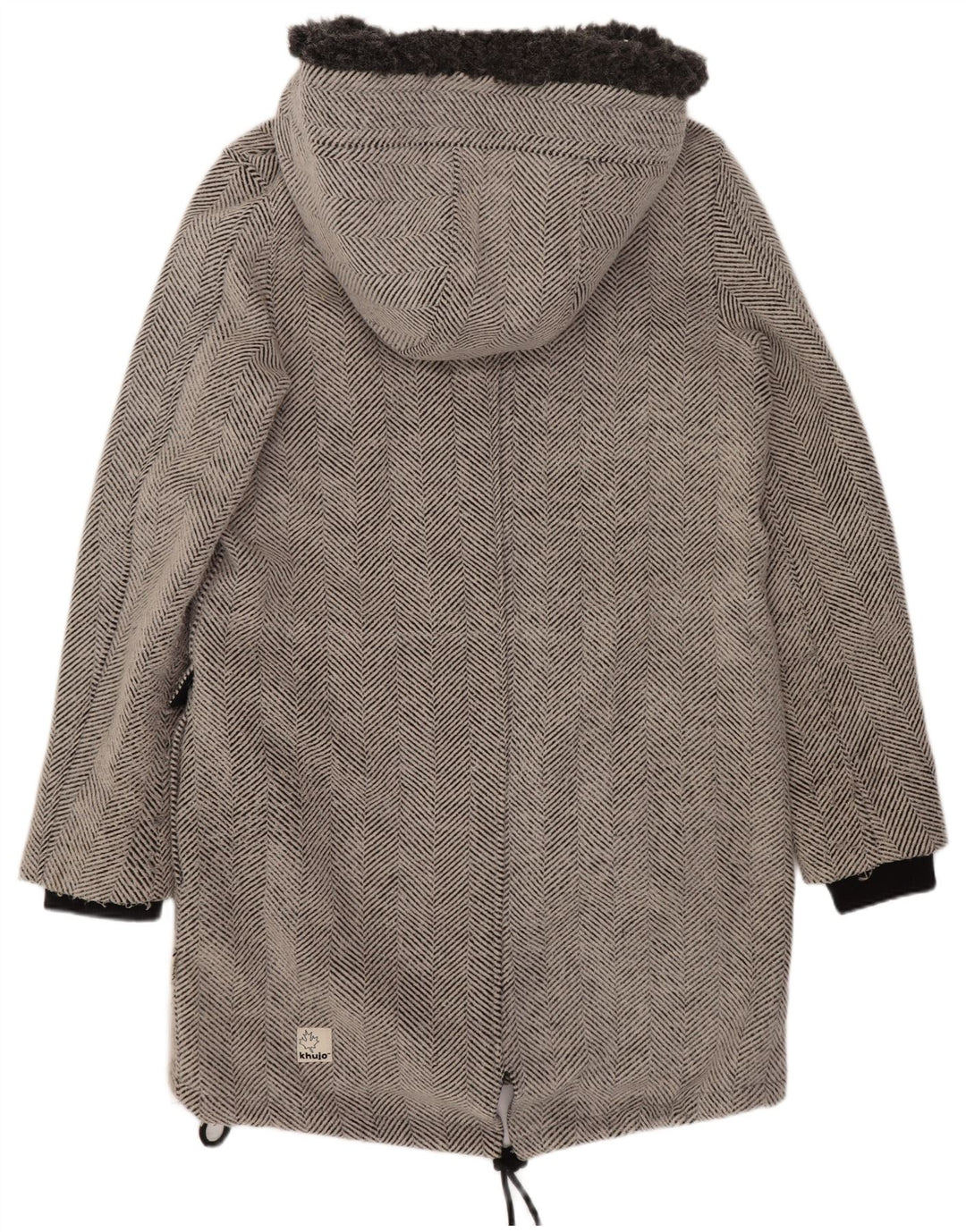 KHUJO Womens Hooded Parka Jacket UK 14 Large Grey Herringbone Polyester