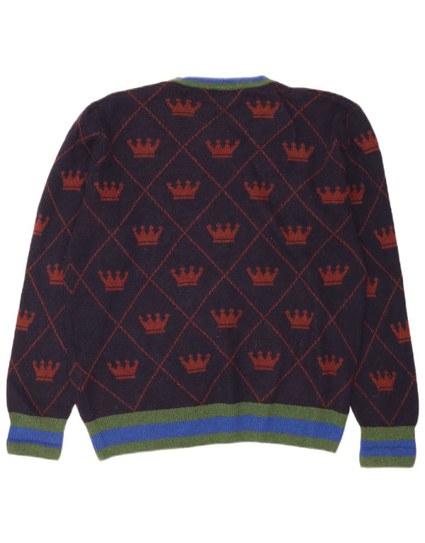 La Martina Mens Abstract Pattern Crew Neck Jumper Sweater Medium Navy Blue