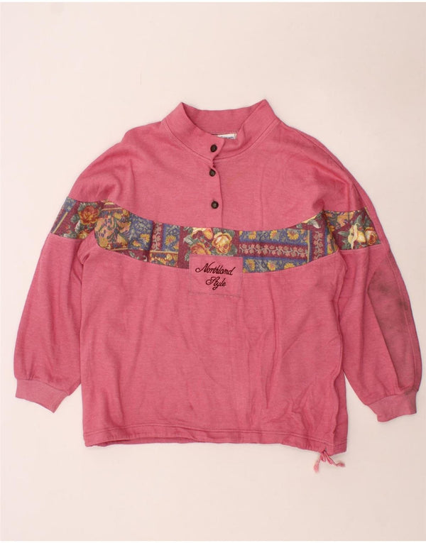 CAMPAGNOLO Womens Button Neck Sweatshirt Jumper UK 18 XL Pink Floral