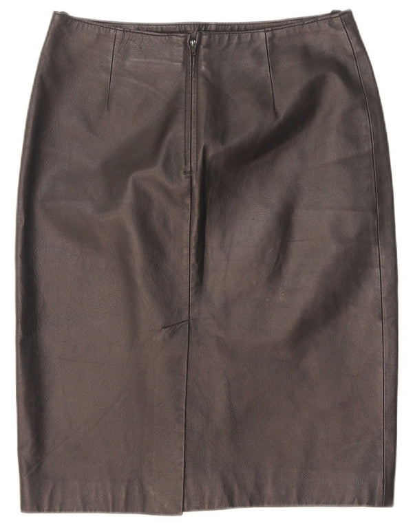 Vintage Damen Leder Bleistiftrock UK 10 Small W28 Schwarzes Leder