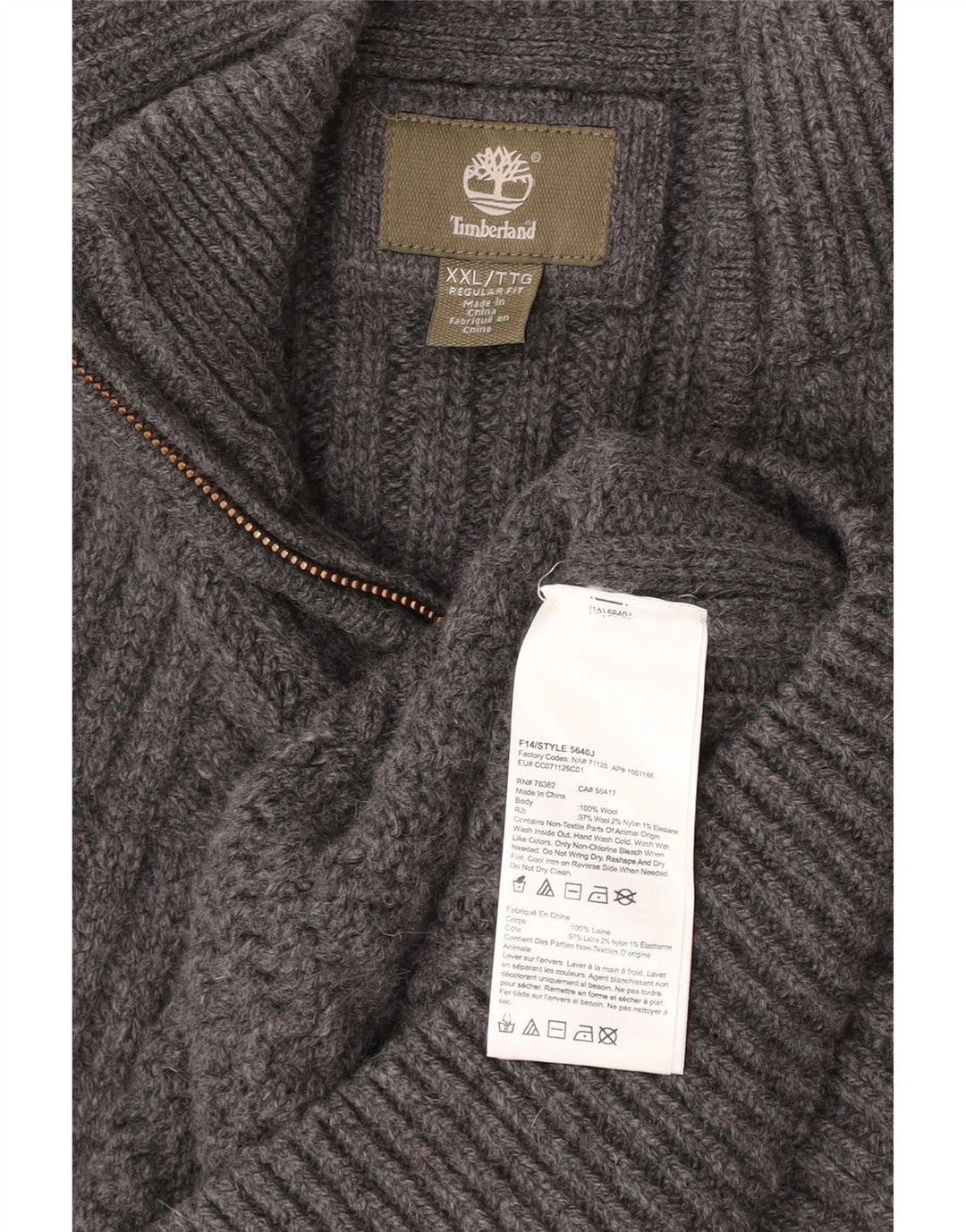 Timberland Mens Regular Fit Zip Neck Jumper Sweater 2XL Grey Geometric Wool