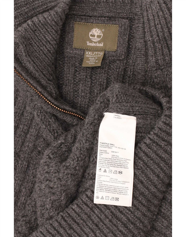 Timberland Mens Regular Fit Zip Neck Jumper Sweater 2XL Grey Geometric Wool