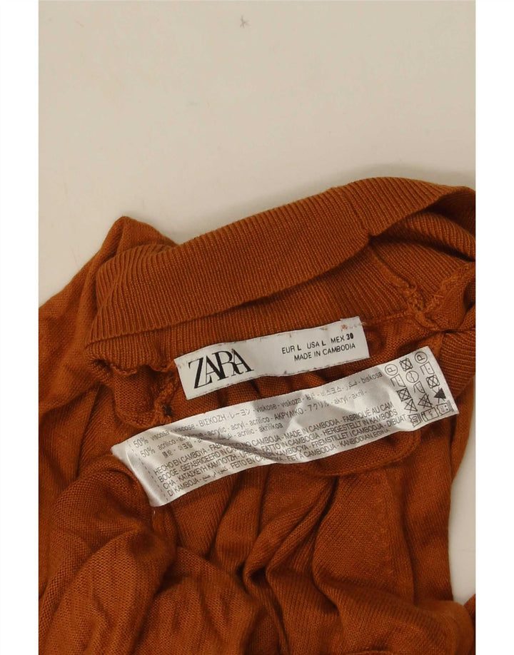 Zara Womens Oversized Turtle Neck Jumper Sweater UK 16 Large Brown Viscose