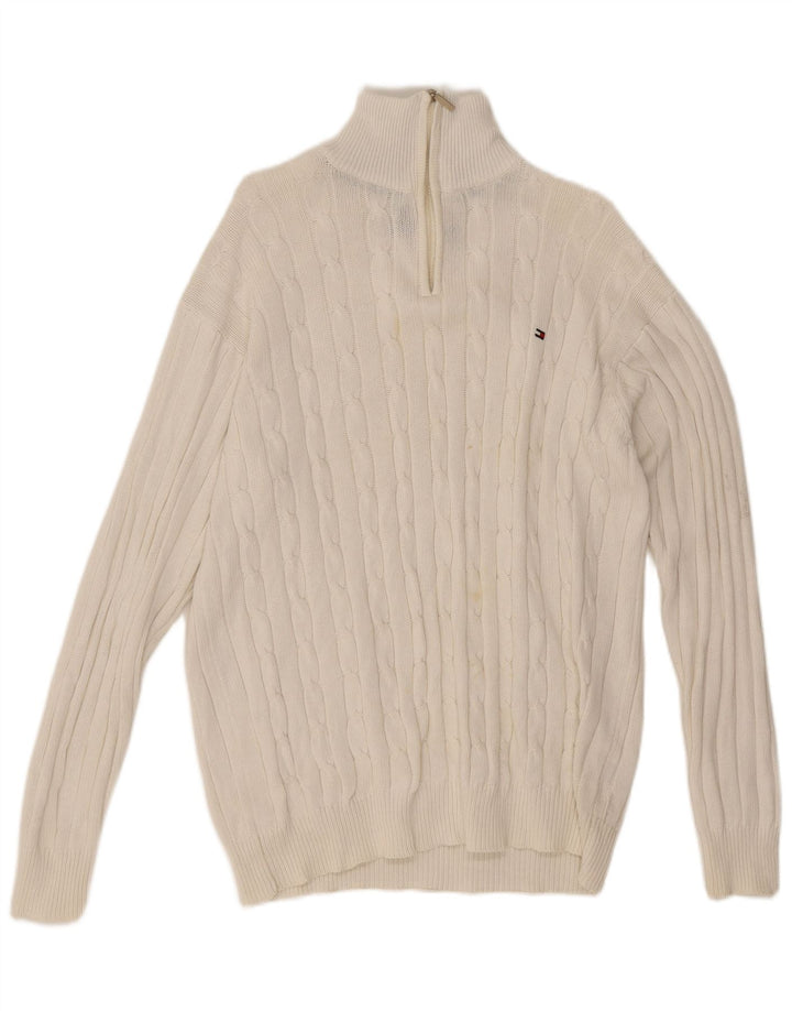 Tommy Hilfiger Mens Zip Neck Jumper Sweater Large White Cotton