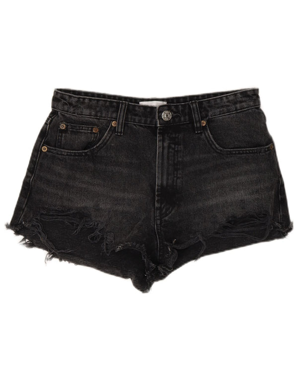 Zara Womens Distressed Denim Shorts EU 38 Small W28  Black Cotton