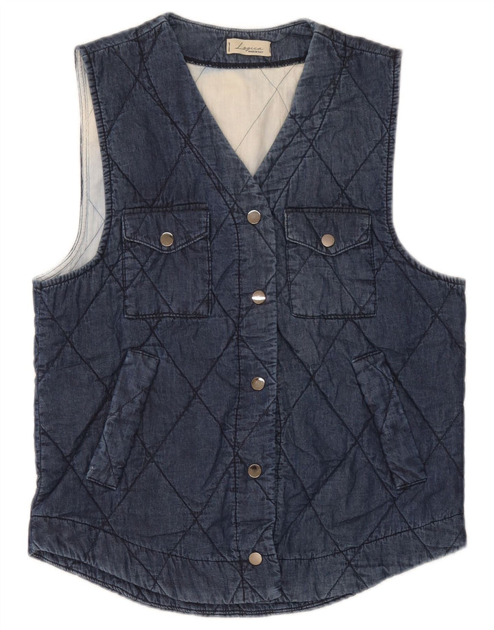 Vintage Womens Quilted Gilet UK 12 Medium Navy Blue Cotton