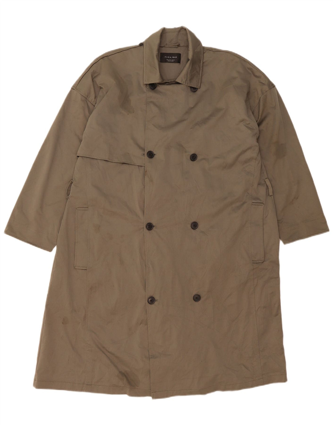 Zara Mens Trench Coat UK 36 Small Khaki Polyester