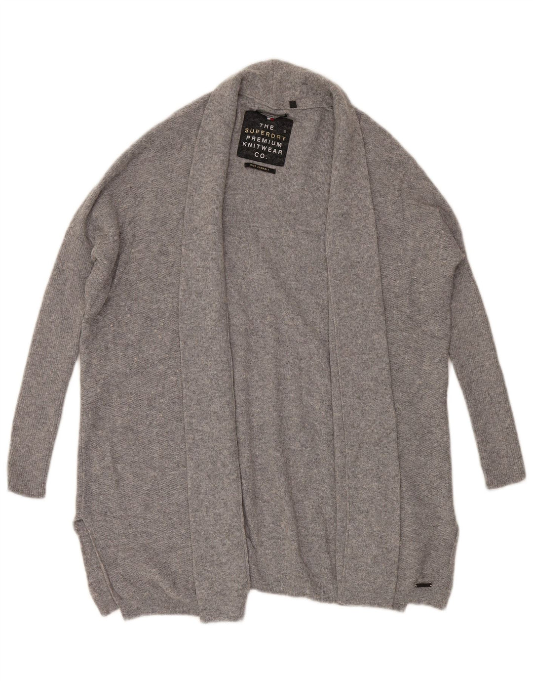 Superdry Womens Oversized Open Cardigan Sweater UK 2 2XS Grey Flecked