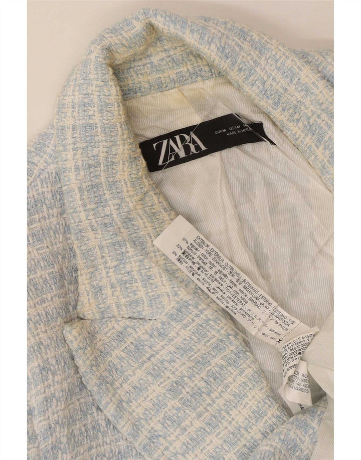 Jachetă Blazer pentru femei Zara UK 12 Medium Blue Check Bumbac