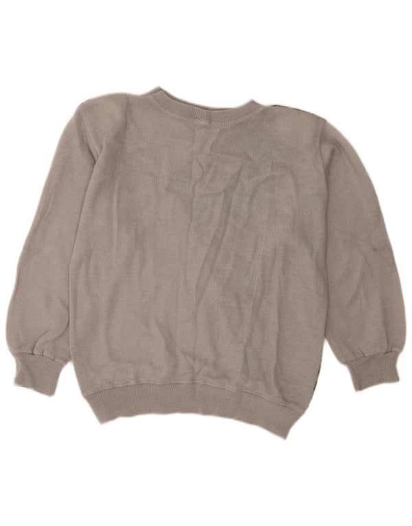 Vintage Womens Crew Neck Jumper Sweater UK 14 Medium Grey Striped Acrylic