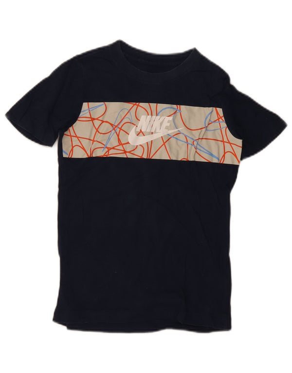 Nike Boys Graphic T-Shirt Top 6-7 Years XS Navy Blue Colourblock