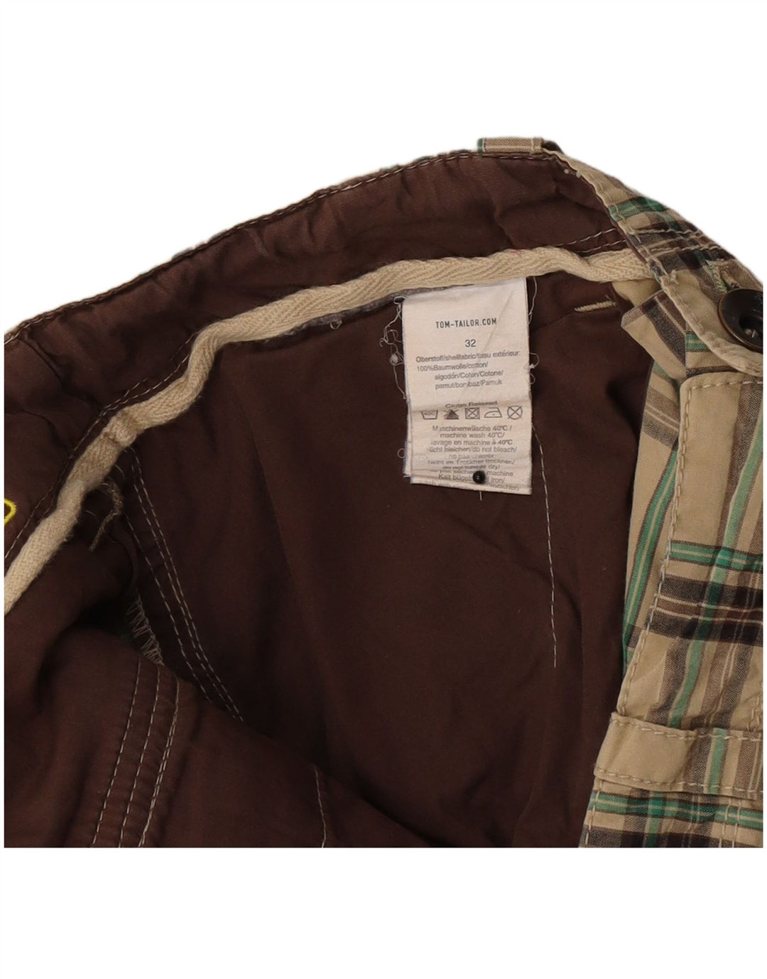 Tom Tailor Herre Chino Shorts W32 Medium Beige Plaid Bomuld