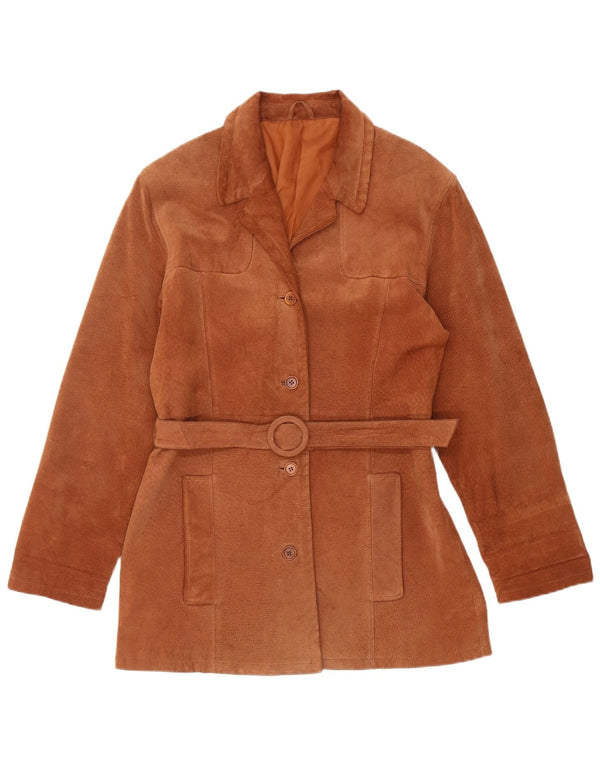 Giacca vintage in pelle scamosciata da donna UK 14 in pelle marrone medio