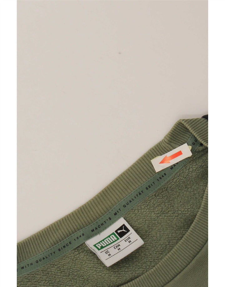 Puma Mens Sweatshirt Jumper Medium Green Colourblock Cotton