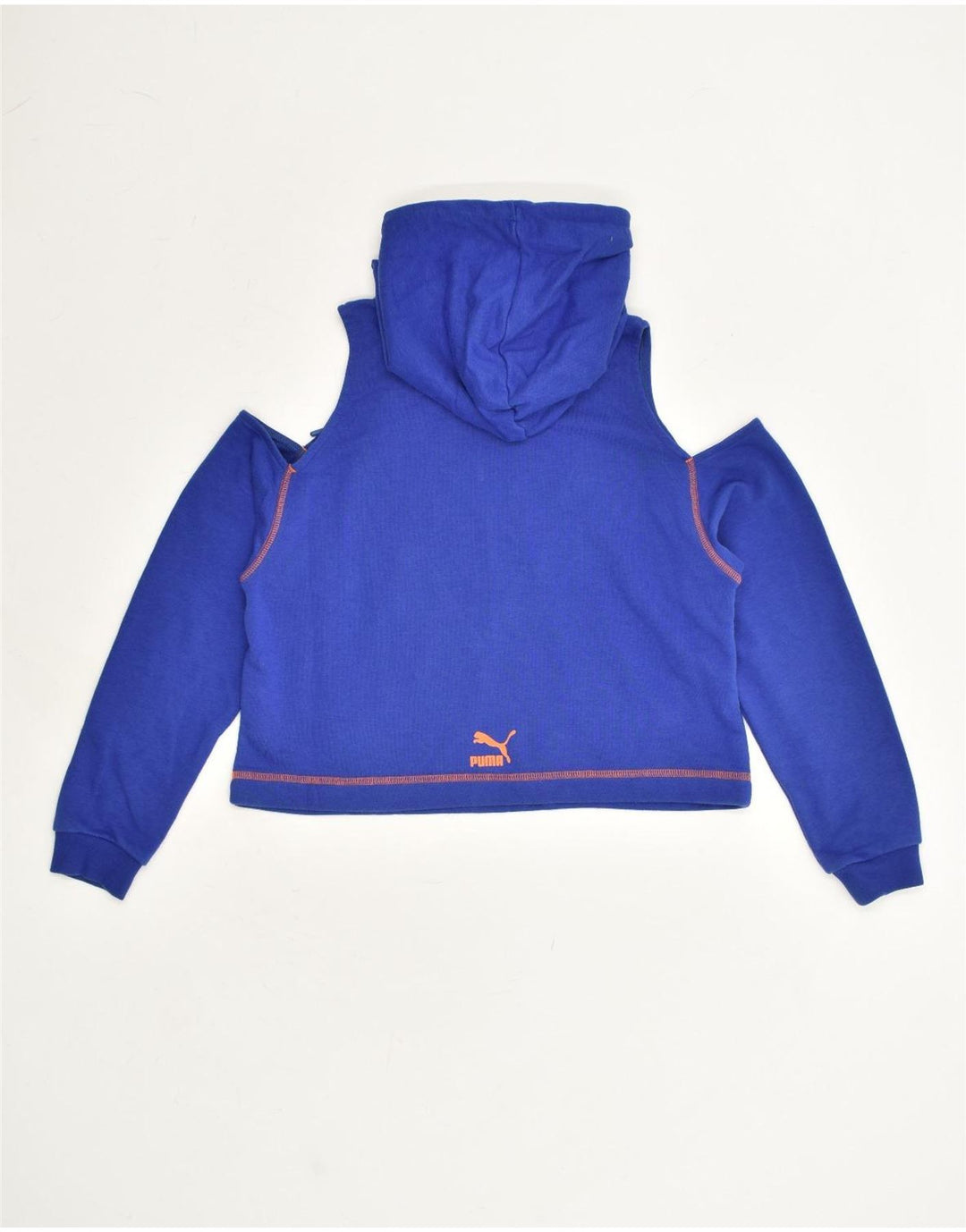 PUMA Womens Oversized Graphic Hoodie Jumper UK 6 XS Blue Cotton | Vintage Puma | Thrift | Second-Hand Puma | Used Clothing | Messina Hembry 
