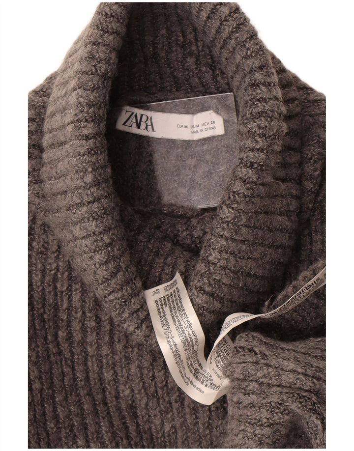 Zara Womens Crop Oversized Roll Neck Jumper Sweater UK 14 Medium Grey