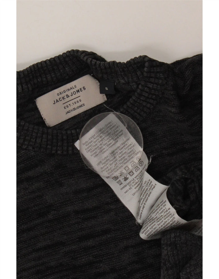 JACK & JONES Mens Crew Neck Jumper Sweater Small Grey Flecked Cotton
