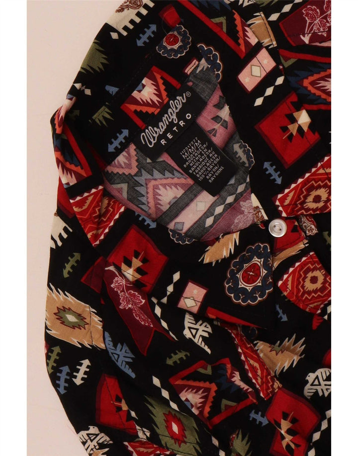 Wrangler Womens Retro Shirt Blouse UK 14 Medium Black Geometric Rayon