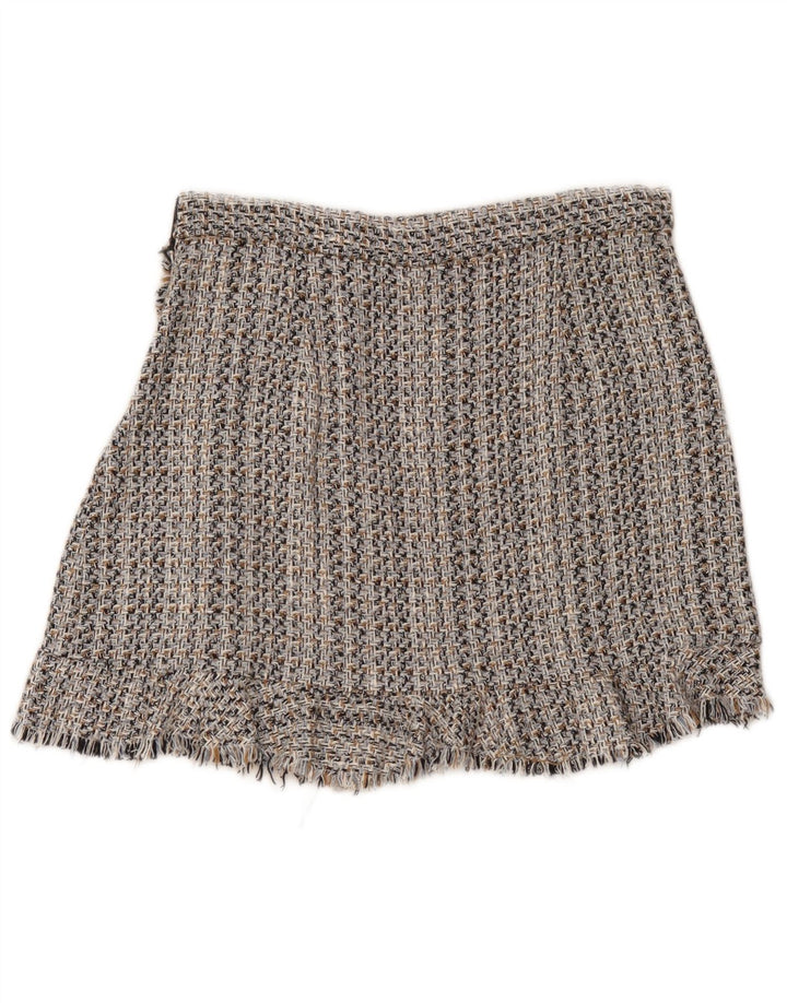 Zara Dame A-Line nederdel Large W30 Grå Flecked Bomuld