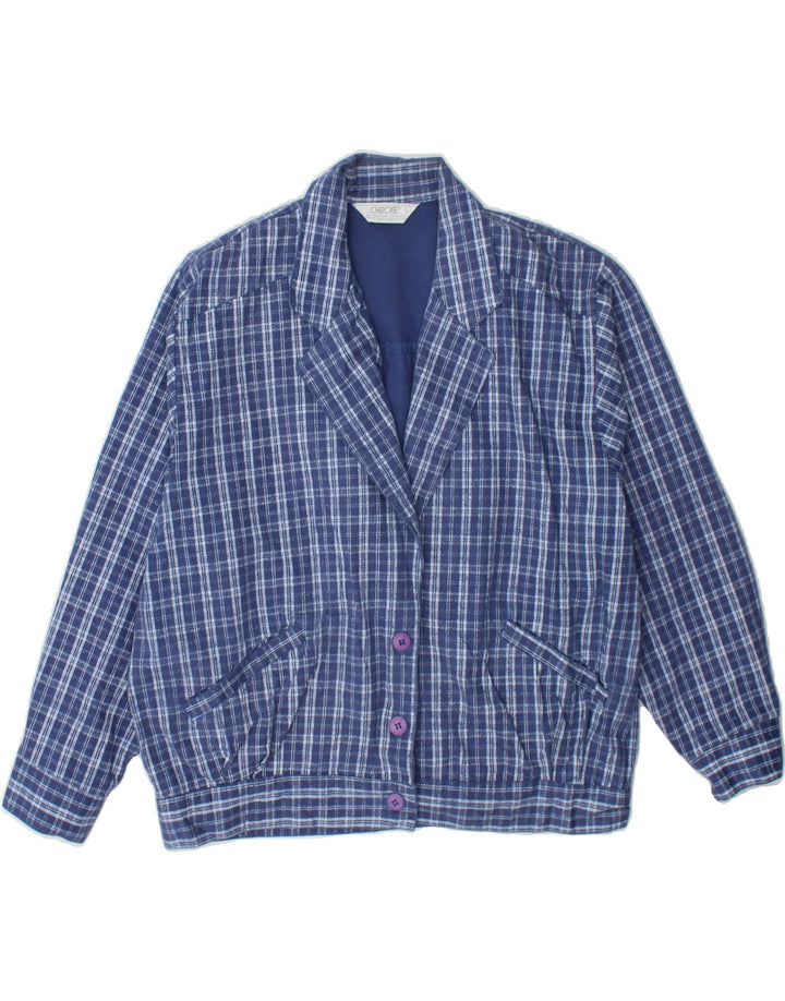 CHEROKEE Womens 3 Button Blazer Jacket UK 16 Large Navy Blue Check Cotton Vintage Cherokee and Second-Hand Cherokee from Messina Hembry 
