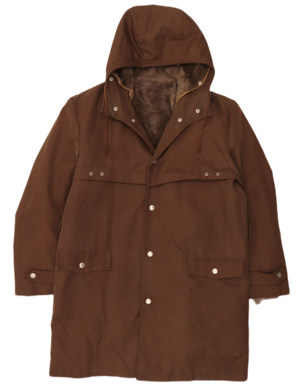 Vintage Mens Hooded Sherpa Parka Jacket UK 40 Large Brown Polyacrylic