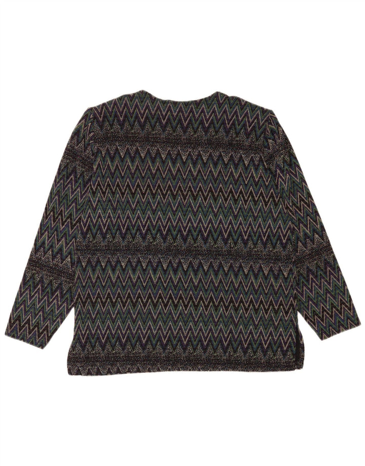 vintage Femme Manches Longues Blouse Top UK 16 Grand Chevron Multicolore