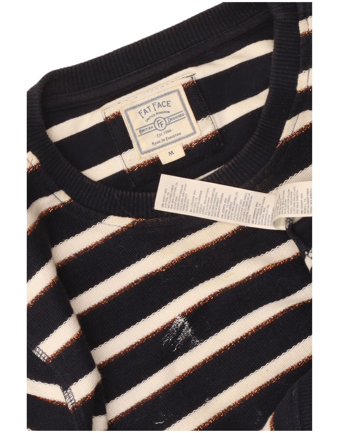 Felpa da donna Fat Face Jumper UK 14 Medium Navy Blue Striped Nautical