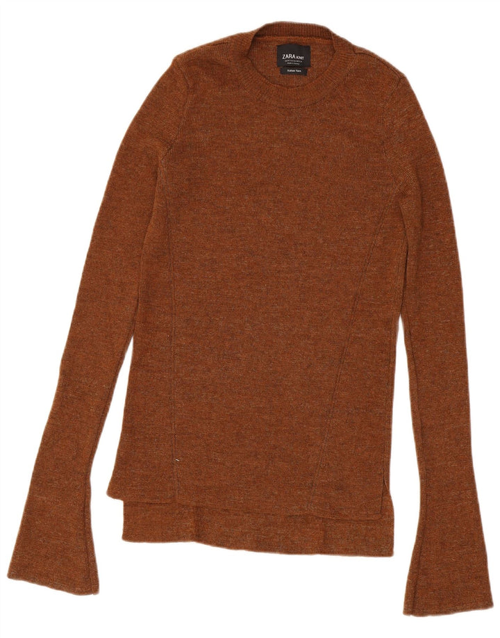 Zara Womens Crew Neck Jumper Sweater UK 12 Medium Brown
