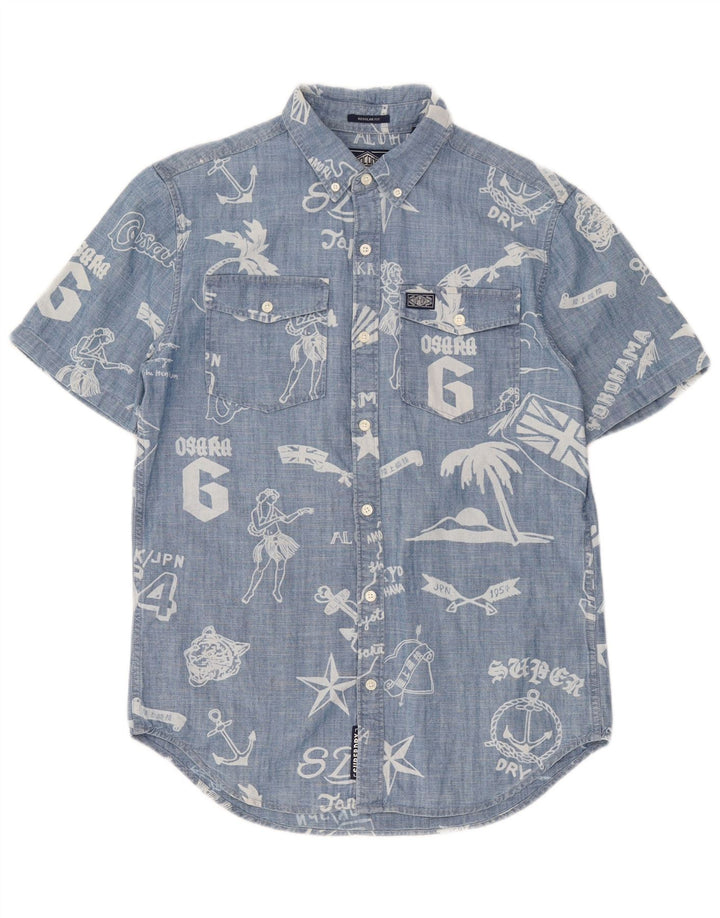 Superdry Mens Regular Fit Graphic Short Sleeve Shirt Small Blue Cotton