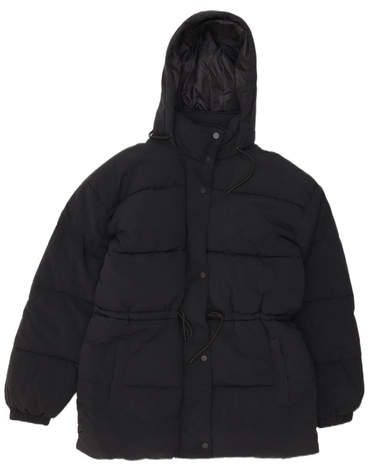 Topshop Womens Hooded Oversized Padded Jacket UK 8 Small Black Polyester