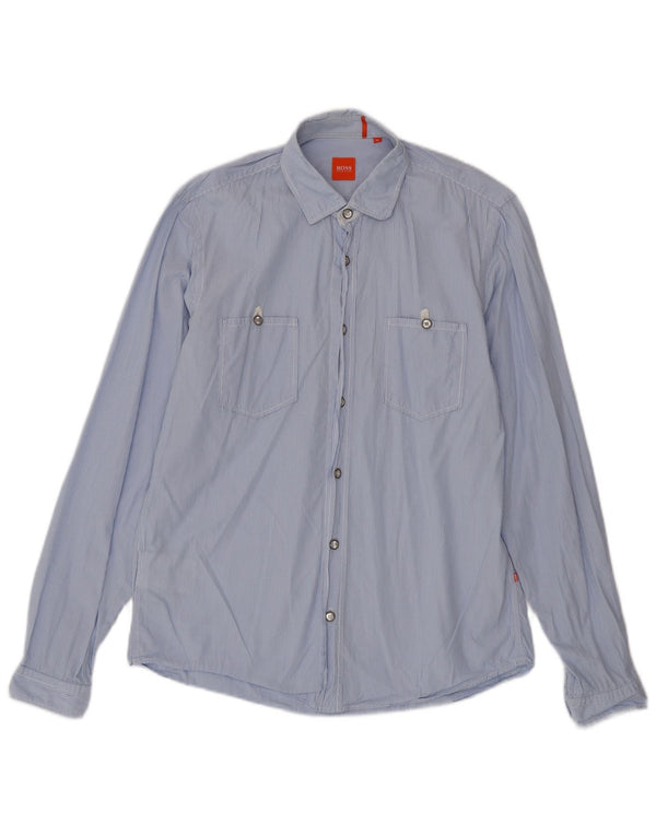 Hugo Boss Mens Shirt Medium Blue Pinstripe Cotton