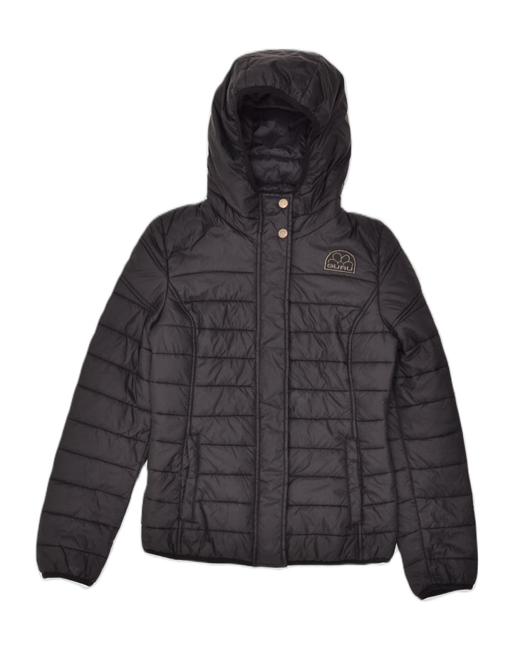GURU Womens Hooded Padded Jacket UK 4 XS Black Polyamide | Vintage Guru | Thrift | Second-Hand Guru | Used Clothing | Messina Hembry 