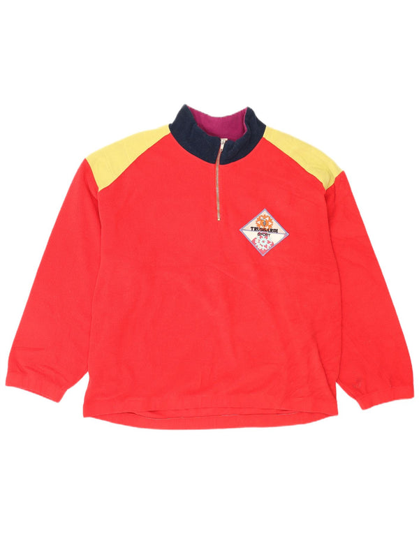 Trussardi Pull Polaire Col Zippé XL Rouge Colourblock Sports