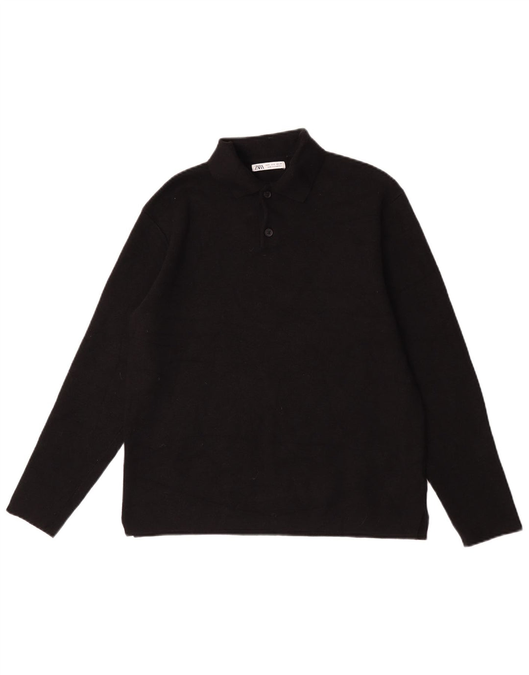 Zara Mens Long Sleeve Polo Shirt Small Black Viscose