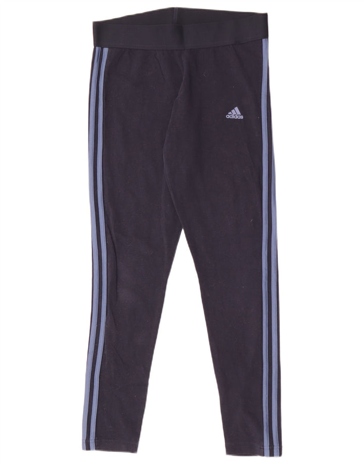 ADIDAS Womens Leggings UK 12/14 Medium  Navy Blue Cotton