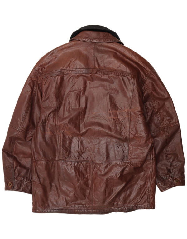 Nivola Mens Double Breasted Leather Coat UK 42 XL Brown Colourblock