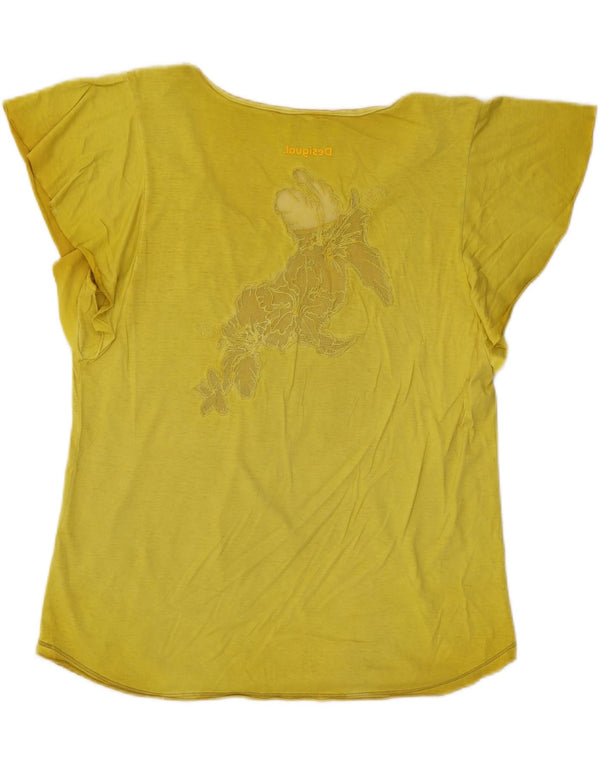 Desigual Mujer Camiseta Gráfica Top UK 40 Grande Amarillo Floral
