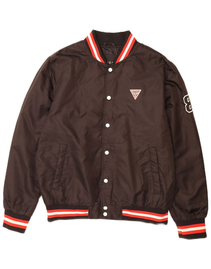 GUESS Mens Graphic Varsity Jacket UK 40 Large Black Nylon