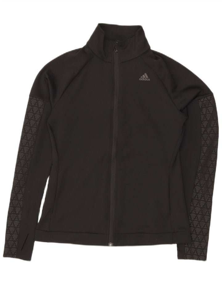 ADIDAS Womens Climalite Tracksuit Top Jacket UK 12 Medium Black Geometric