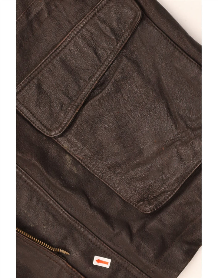 VINTAGE Mens Leather Jacket IT 46 Small Brown