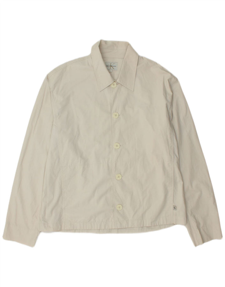 Calvin Klein Jeans Mens Bomber Jacket UK 40 Large White Cotton
