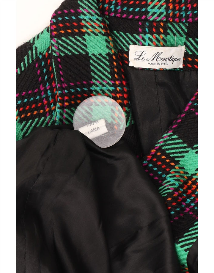 Vintage Damen 2-Knopf-Blazerjacke UK 16 Große grün karierte Wolle