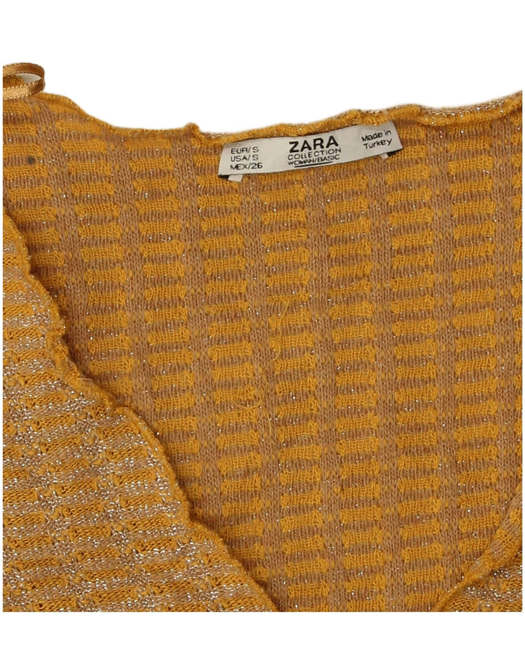 Zara Womens Crop Blouse Top UK 10 Petit Jaune Moucheté Polyester
