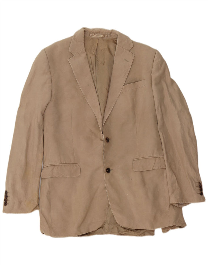 Jaeger Mens 2 Button Blazer Jacket UK 40 Large Beige Silk